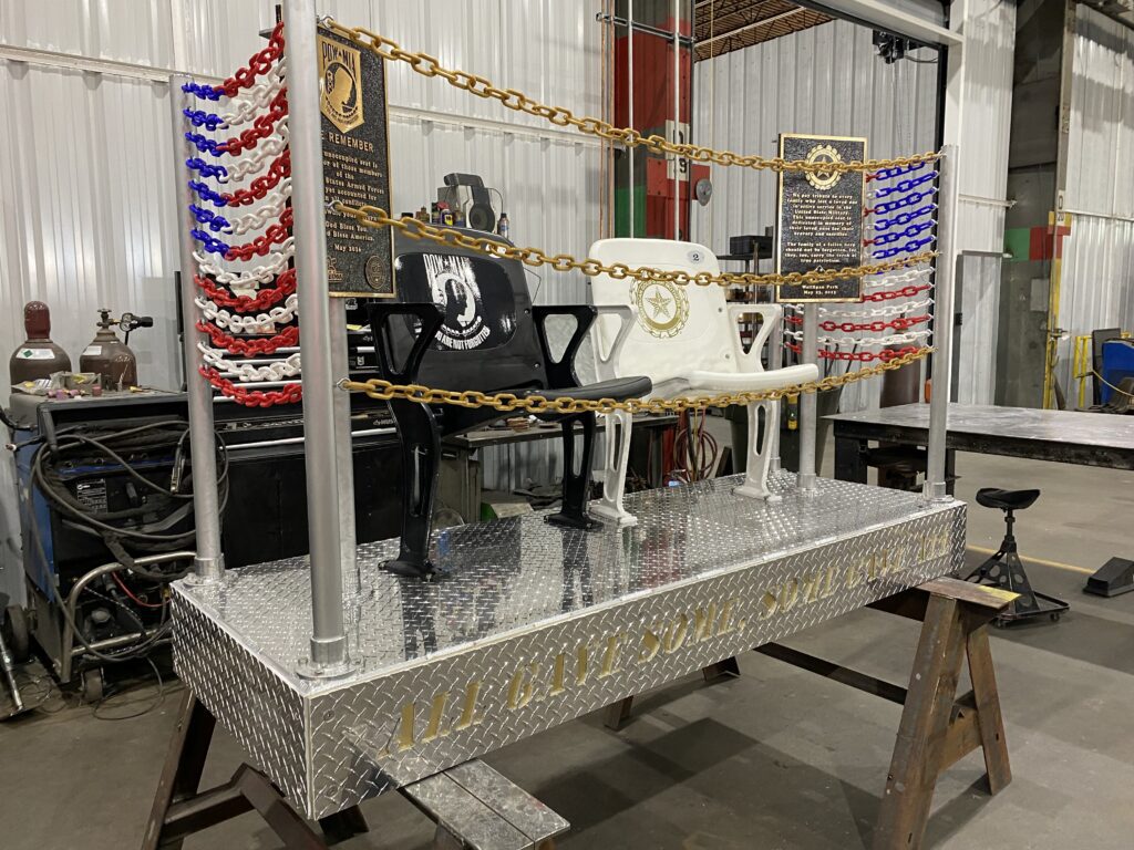 Veterans memorial during the fabrication phase