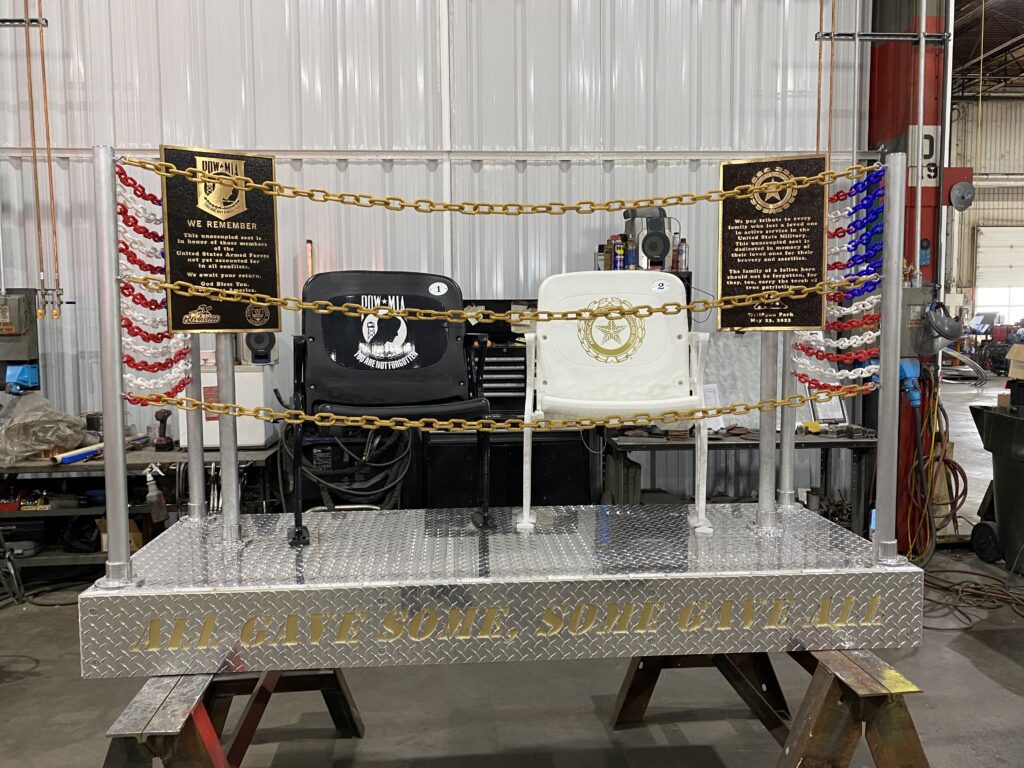 Veterans memorial during the fabrication phase in the shop