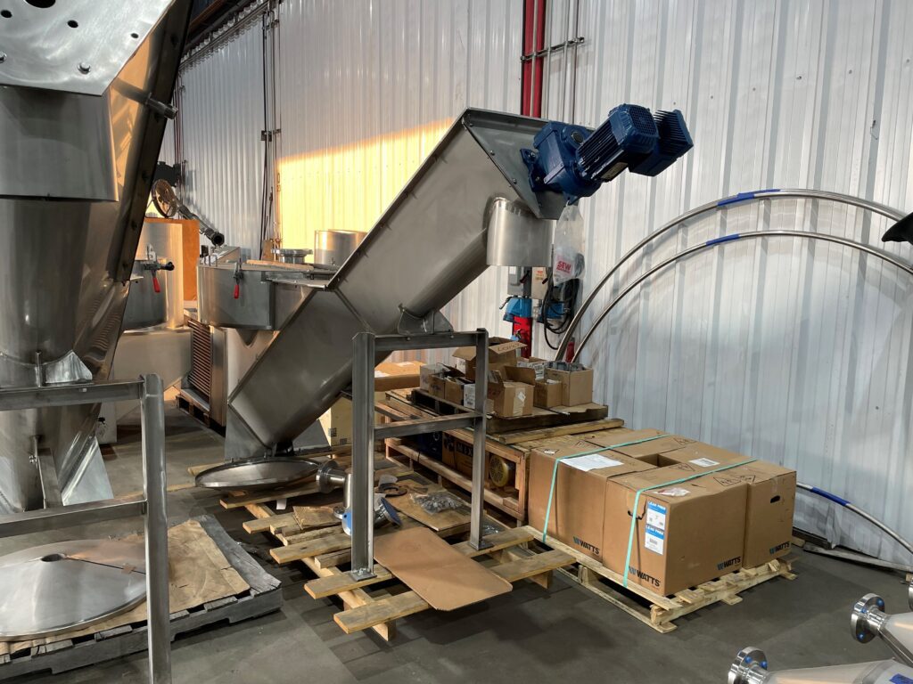 Stainless steel dosing assemblies and piping components for municipal water treatment system fabricated by GSM Industrial Lancaster PA, staged for delivery to Brookings South Dakota
