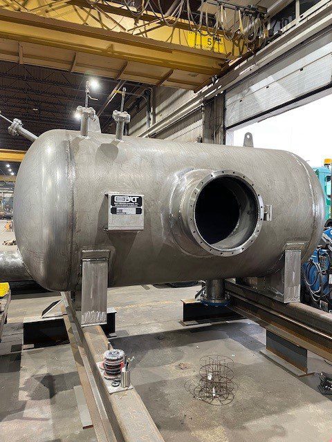 In-progress fabrication of a condensate tank at GSM Industrial's facility, highlighting the robust structure and attention to detail during production.