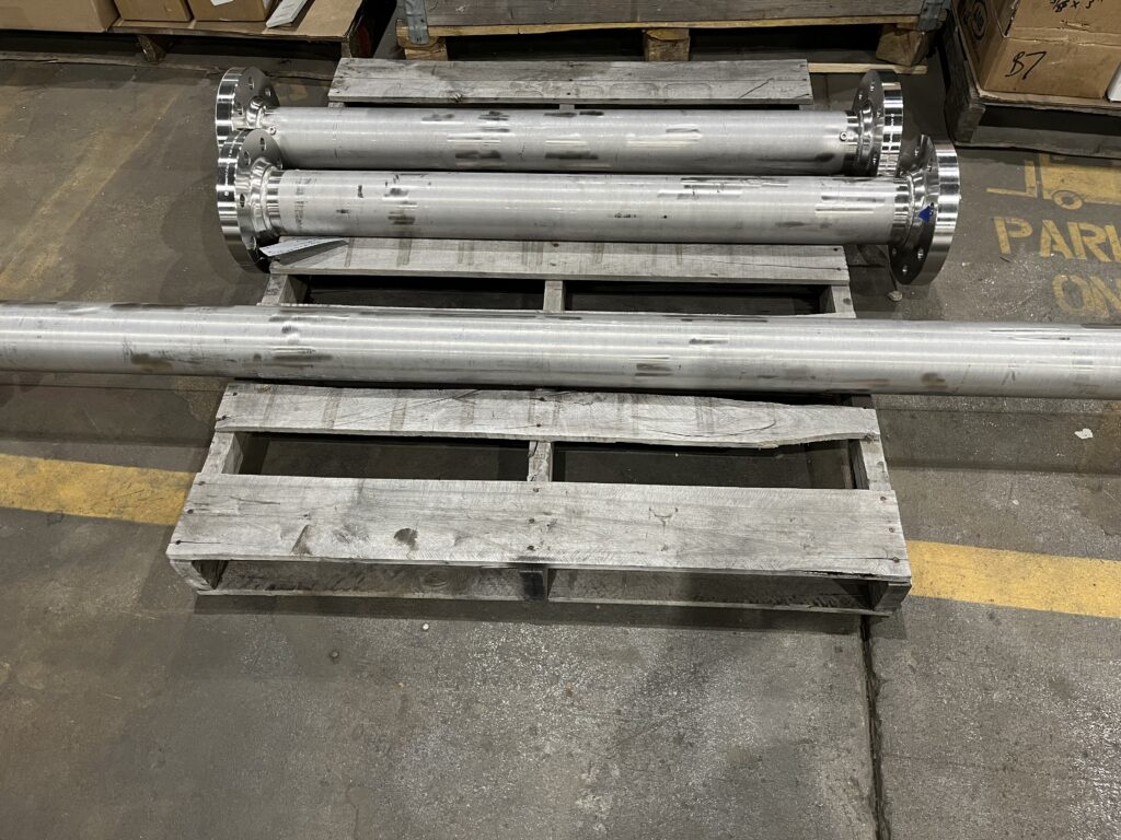 316 stainless steel pipe spools resting on pallets, ready for integration into a thermal hydrolysis system.