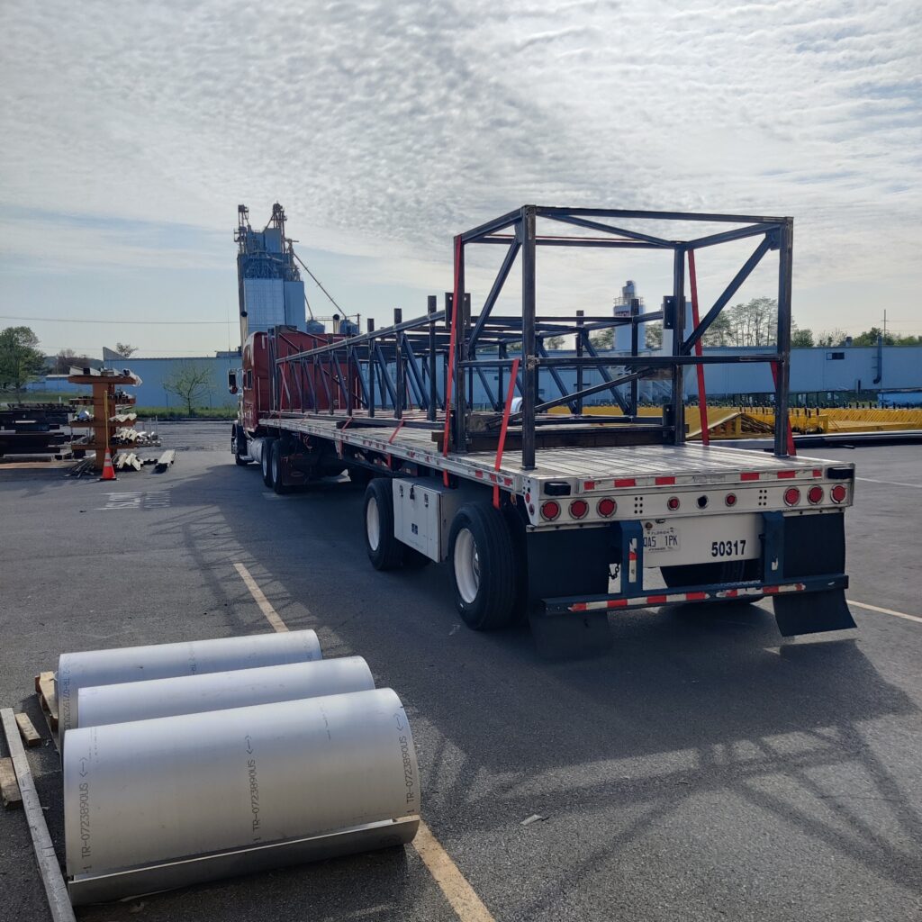 Structural steel frame sections loaded for transport from GSM Industrial’s fabrication facility