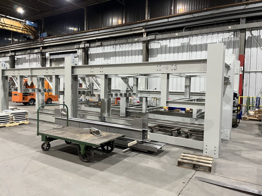 Structural steel frame under fabrication in GSM Industrial’s AISC-certified shop in Lancaster, PA