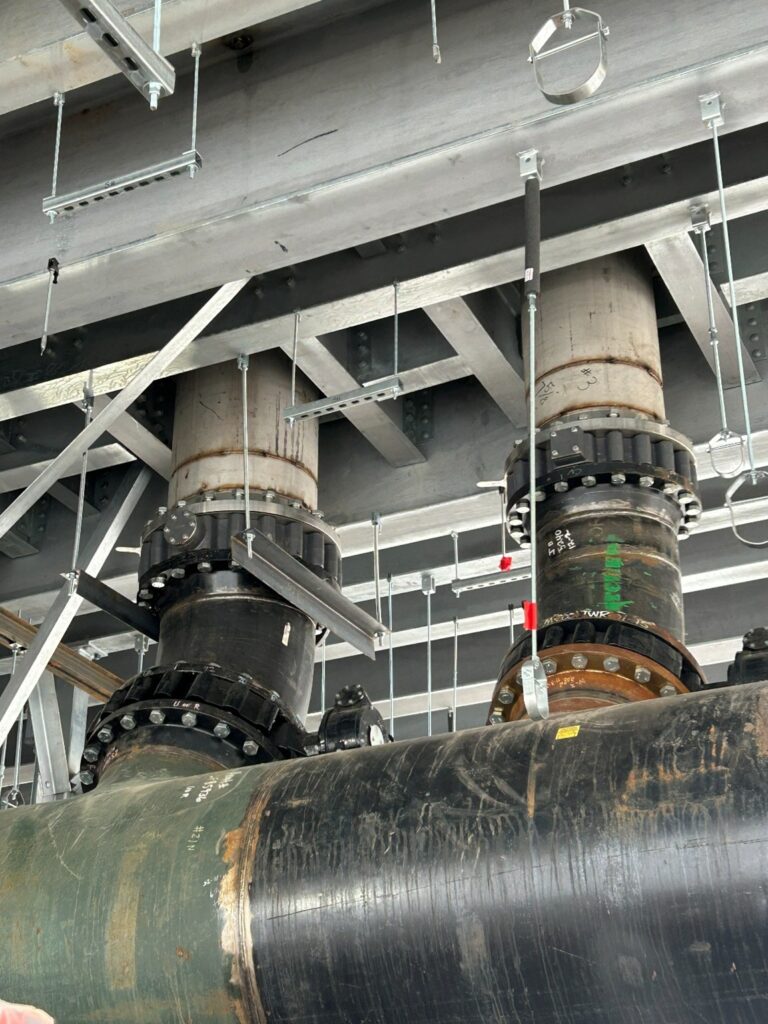 304 stainless steel cooling tower bypass and riser pipes fabricated at GSM Industrial Lancaster PA shop