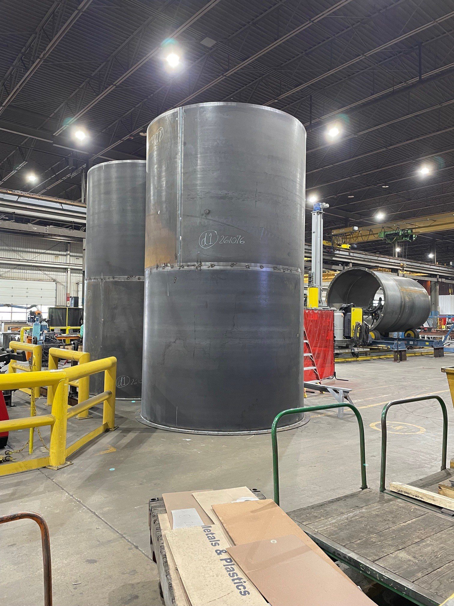 Straight 110-inch duct sections staged for submerged arc seam welding GSM Industrial Lancaster PA